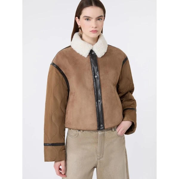 Max Mara Gessati Suede-Effect Cropped Padded Jacket in Camel | Leather Jackets | Coveti