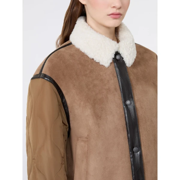 Max Mara Gessati Suede-Effect Cropped Padded Jacket in Camel | Leather Jackets | Coveti