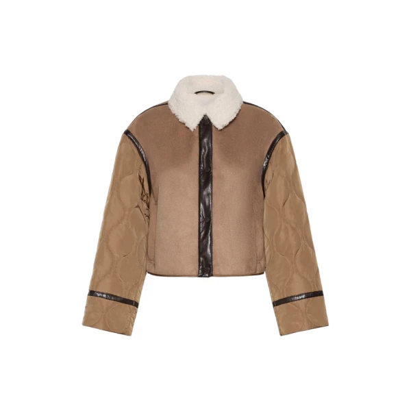 Max Mara Gessati Suede-Effect Cropped Padded Jacket in Camel | Leather Jackets | Coveti