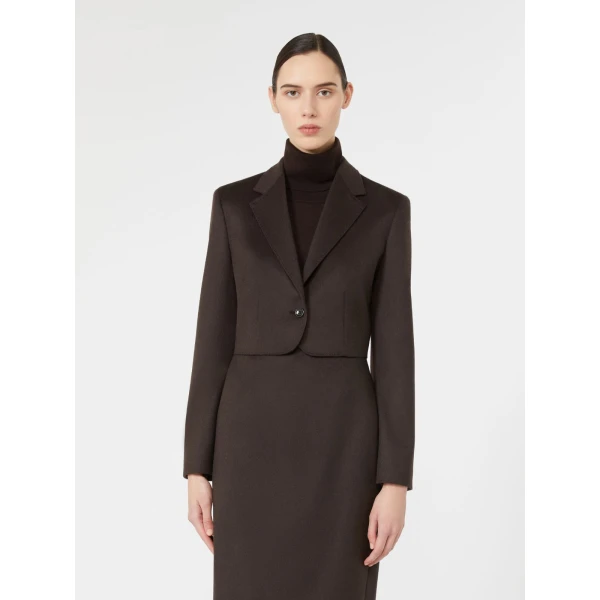 Max Mara Getti Cropped Light Camel Jacket in Dark Brown | Blazers | Coveti