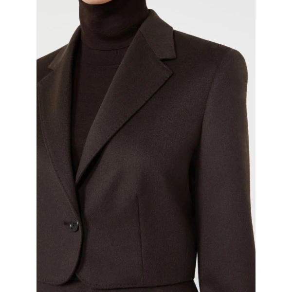 Max Mara Getti Cropped Light Camel Jacket in Dark Brown | Blazers | Coveti