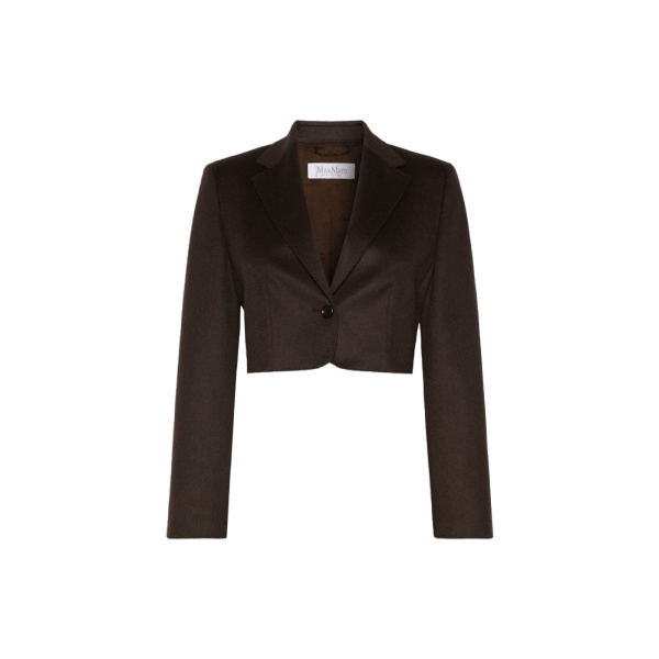 Max Mara Getti Cropped Light Camel Jacket in Dark Brown | Blazers | Coveti
