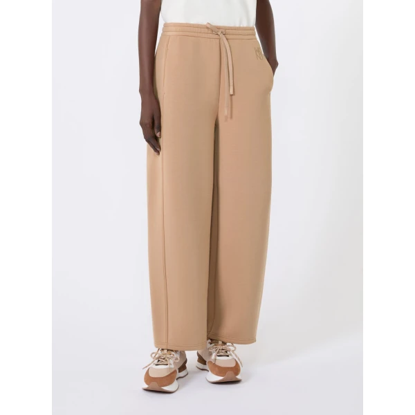 Max Mara Getto Scuba Jersey Barrel-Leg Trousers in Tobacco | Wide leg pants | Coveti