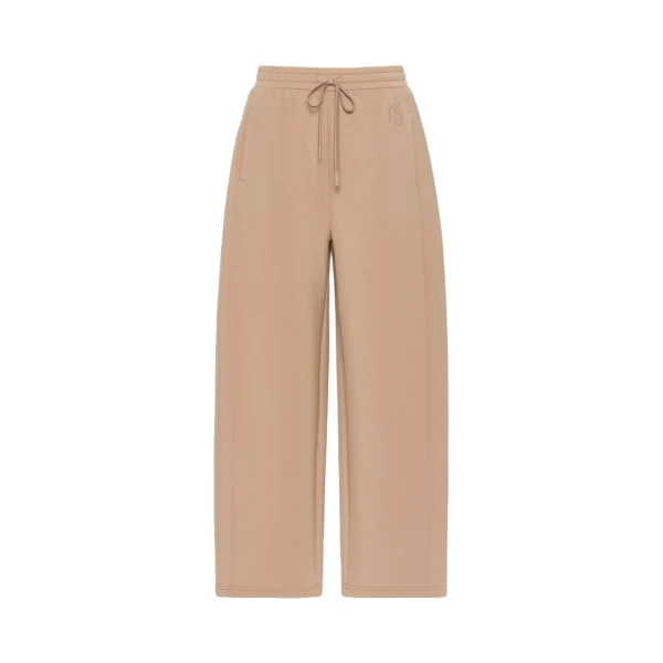 Max Mara Getto Scuba Jersey Barrel-Leg Trousers in Tobacco | Wide leg pants | Coveti