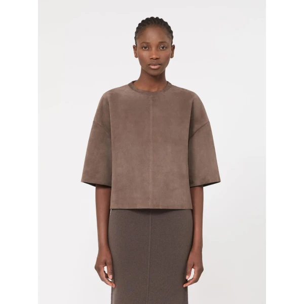Max Mara Getto Suede Blouse in Mud | Leather Jackets | Coveti