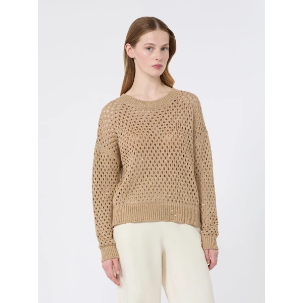 Max Mara Geyser Sequinned Cotton Sweater in Camel | Sweaters | Coveti