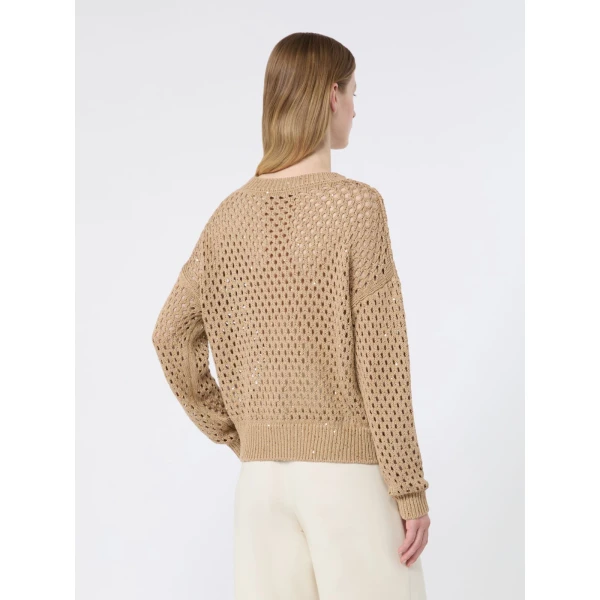 Max Mara Geyser Sequinned Cotton Sweater in Camel | Sweaters | Coveti