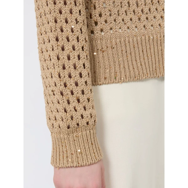 Max Mara Geyser Sequinned Cotton Sweater in Camel | Sweaters | Coveti