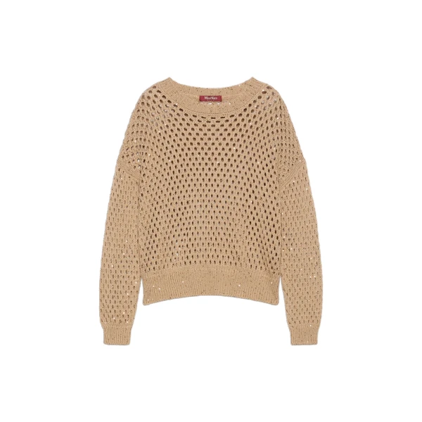 Max Mara Geyser Sequinned Cotton Sweater in Camel | Sweaters | Coveti