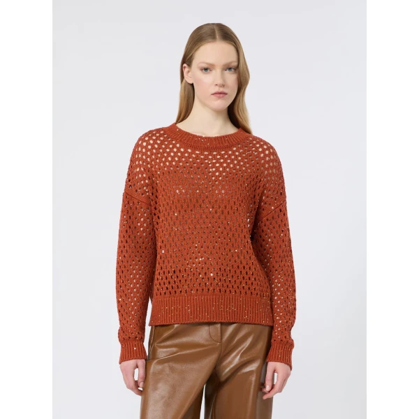 Max Mara Geyser Sequinned Cotton Sweater in Terra Cotta | Sweaters | Coveti