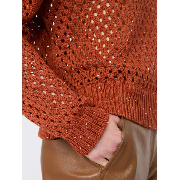 Max Mara Geyser Sequinned Cotton Sweater in Terra Cotta | Sweaters | Coveti