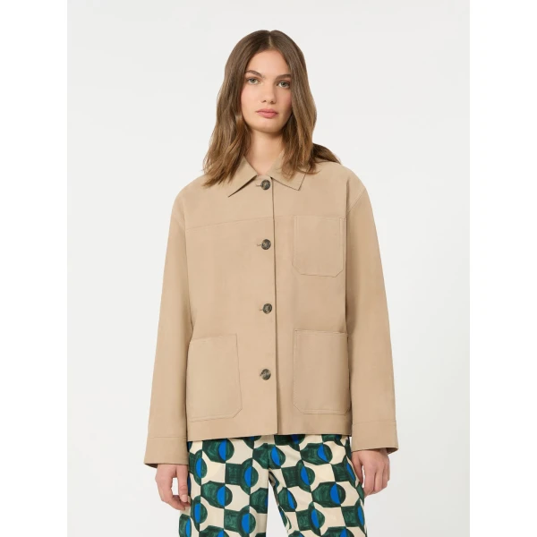 Max Mara Ghiera Suede Pocket Shacket in Beige | Leather Jackets | Coveti