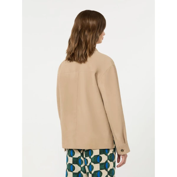 Max Mara Ghiera Suede Pocket Shacket in Beige | Leather Jackets | Coveti