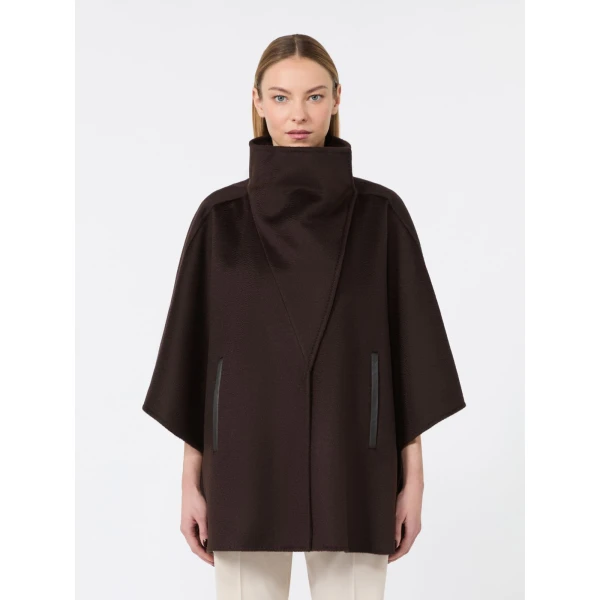 Max Mara Ghiotto Cashmere Double Drap Cape in Dark Brown | Coats | Coveti