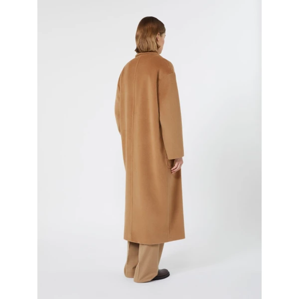 Max Mara Giambo Long Wool Beaver Cloth Coat in Camel | Wool Coat | Coveti