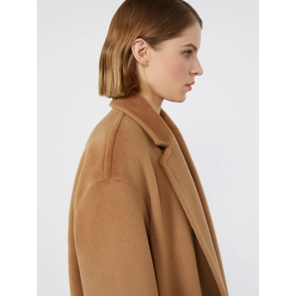 Max Mara Giambo Long Wool Beaver Cloth Coat in Camel | Wool Coat | Coveti