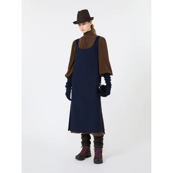 Max Mara Giambo Wool Blend Drap Midi Dress in Midnight Blue | Midi Dresses | Coveti