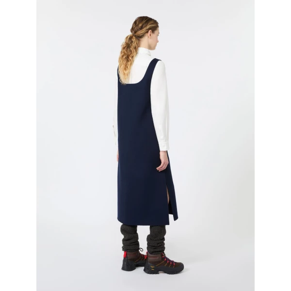 Max Mara Giambo Wool Blend Drap Midi Dress in Midnight Blue | Midi Dresses | Coveti