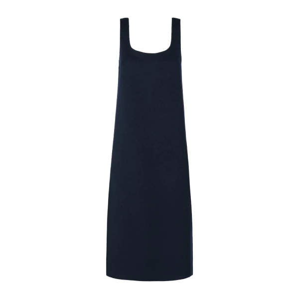 Max Mara Giambo Wool Blend Drap Midi Dress in Midnight Blue | Midi Dresses | Coveti