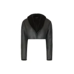 Max Mara Gigante Cropped Sheepskin Jacket in Dark Grey | Shearling Jackets | Coveti