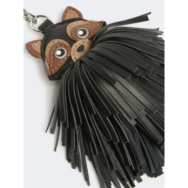 Max Mara Gigante Fringed Nappa Leather Keyring in Medium Grey | Bag charms | Coveti