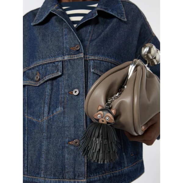 Max Mara Gigante Fringed Nappa Leather Keyring in Medium Grey | Bag charms | Coveti