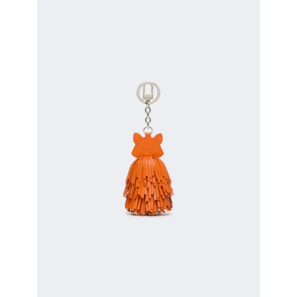Max Mara Gigante Fringed Nappa Leather Keyring in Orange | Bag charms | Coveti