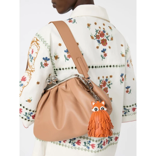 Max Mara Gigante Fringed Nappa Leather Keyring in Orange | Bag charms | Coveti