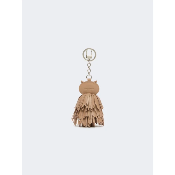 Max Mara Gigante Fringed Nappa Leather Keyring in Turtledove | Bag charms | Coveti