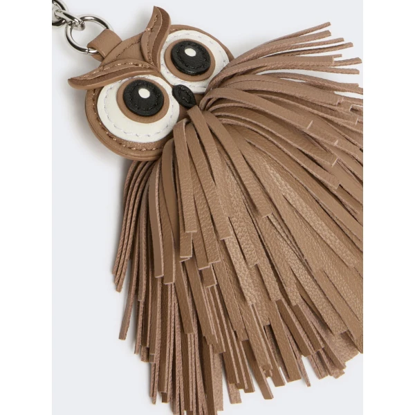 Max Mara Gigante Fringed Nappa Leather Keyring in Turtledove | Bag charms | Coveti