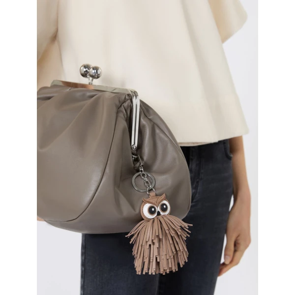 Max Mara Gigante Fringed Nappa Leather Keyring in Turtledove | Bag charms | Coveti
