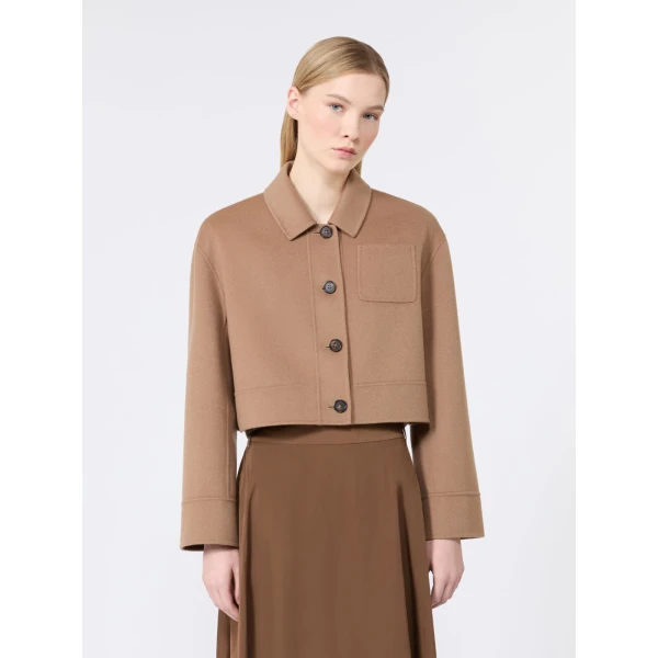 Max Mara Giglio Wool Drap Cropped Jacket in Camel | Blazers | Coveti