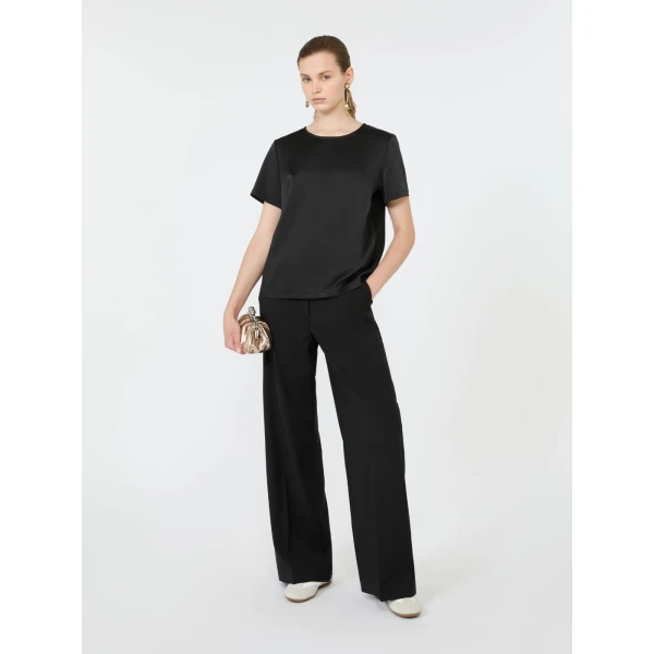 Max Mara Gilbert Satin Crew-Neck T-Shirt in Black | T-shirts | Coveti