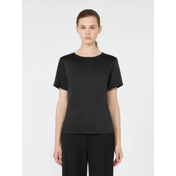 Max Mara Gilbert Satin Crew-Neck T-Shirt in Black | T-shirts | Coveti