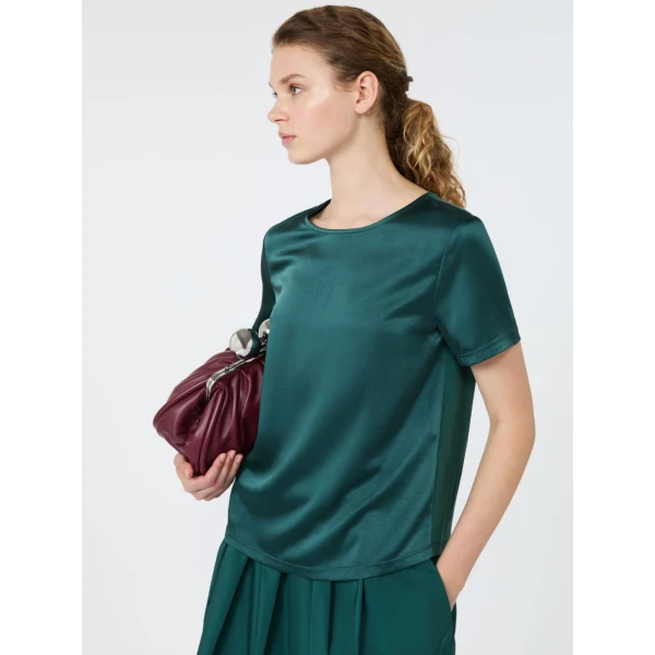 Max Mara Gilbert Satin Crew-Neck T-Shirt in Green | T-shirts | Coveti
