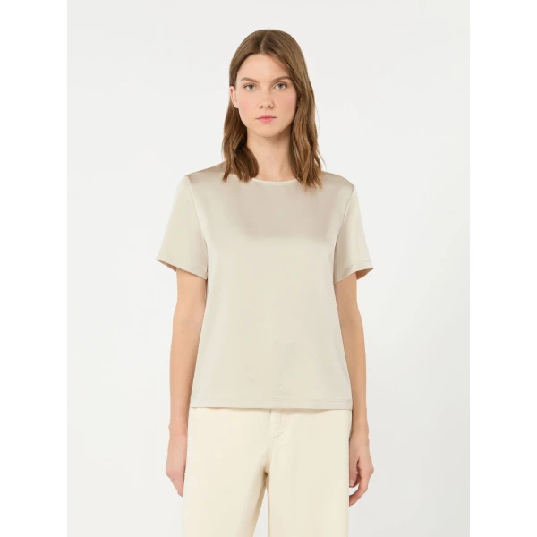 Max Mara Gilbert Satin Crew-Neck T-Shirt in Ivory | T-shirts | Coveti