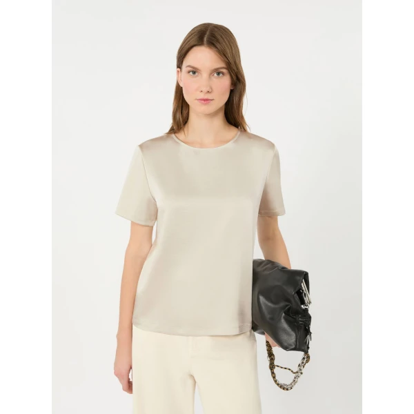 Max Mara Gilbert Satin Crew-Neck T-Shirt in Ivory | T-shirts | Coveti