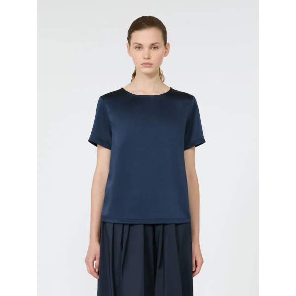 Max Mara Gilbert Satin Crew-Neck T-Shirt in Navy | T-shirts | Coveti