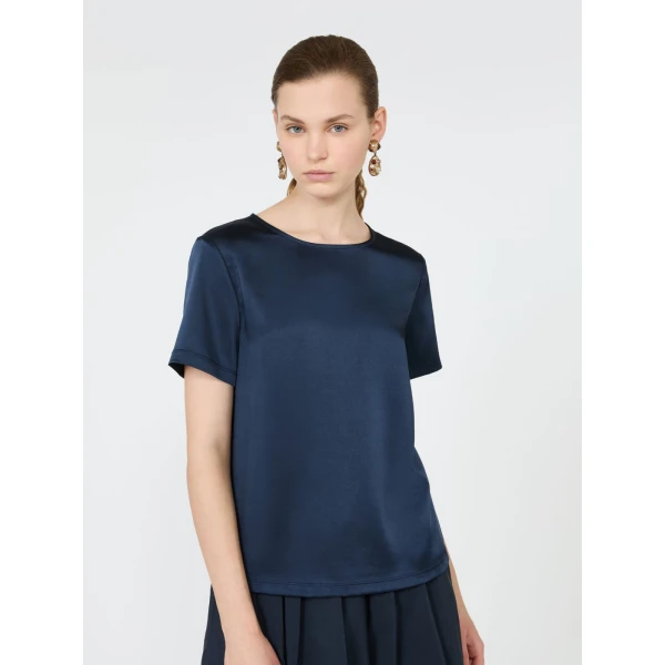 Max Mara Gilbert Satin Crew-Neck T-Shirt in Navy | T-shirts | Coveti