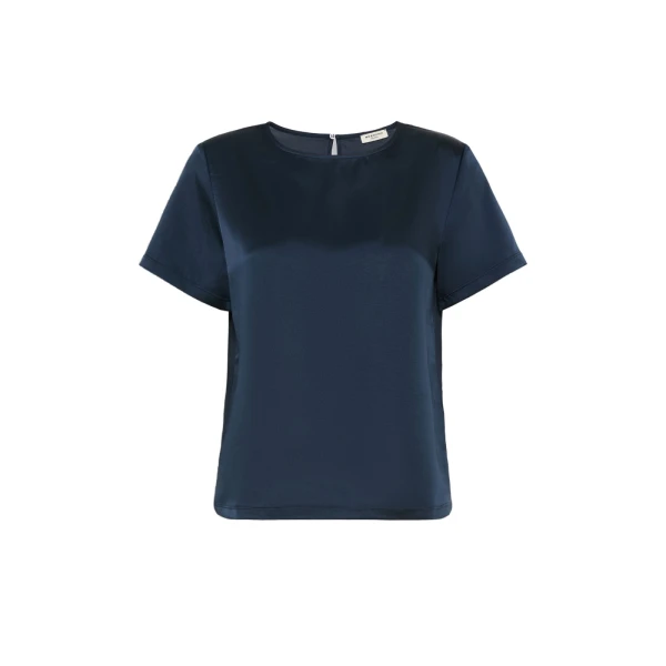 Max Mara Gilbert Satin Crew-Neck T-Shirt in Navy | T-shirts | Coveti