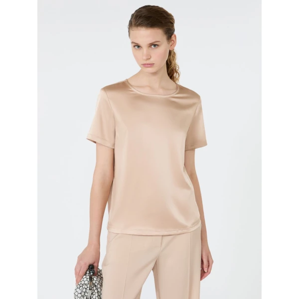 Max Mara Gilbert Satin Crew-Neck T-Shirt in Pink | T-shirts | Coveti