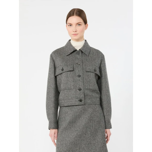 Max Mara Ginnasta Cropped Wool Blend Jacket in Dark Grey | Blazers | Coveti
