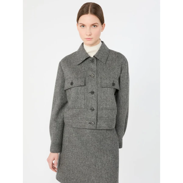 Max Mara Ginnasta Cropped Wool Blend Jacket in Dark Grey | Blazers | Coveti
