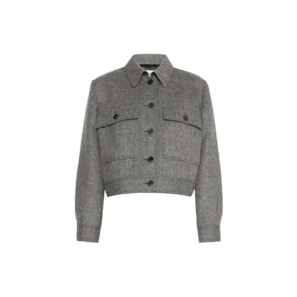 Max Mara Ginnasta Cropped Wool Blend Jacket in Dark Grey | Blazers | Coveti