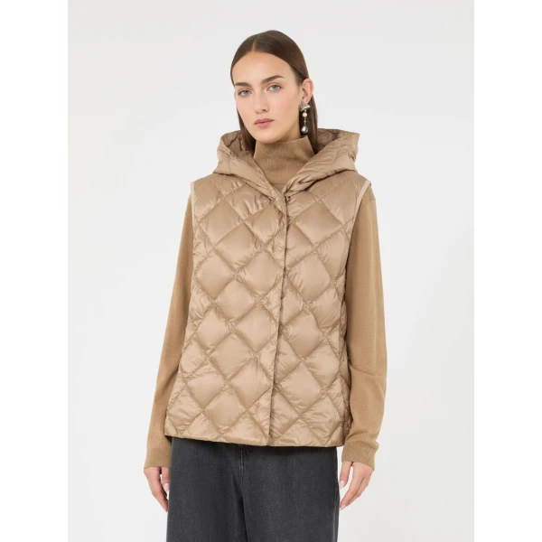Max Mara Giochi Water-Repellent Padded Gilet in Camel | Vests | Coveti