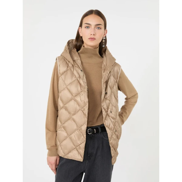 Max Mara Giochi Water-Repellent Padded Gilet in Camel | Vests | Coveti