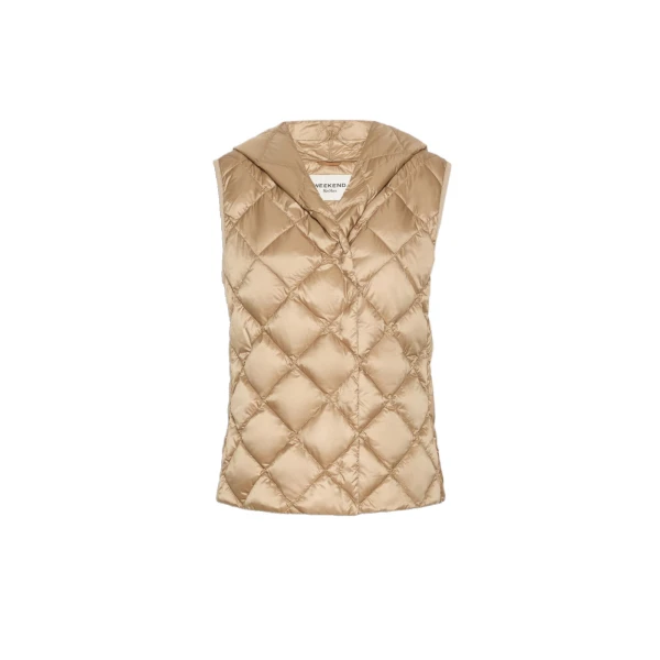 Max Mara Giochi Water-Repellent Padded Gilet in Camel | Vests | Coveti