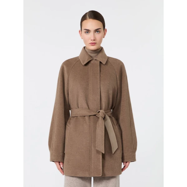 Max Mara Gioco Short Cashmere Beaver Cloth Coat in Pearl Grey | Wool Coat | Coveti