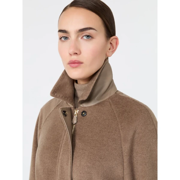 Max Mara Gioco Short Cashmere Beaver Cloth Coat in Pearl Grey | Wool Coat | Coveti