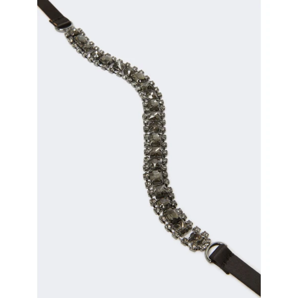 Max Mara Gioras Bejewelled Satin Belt in Black | Belts | Coveti